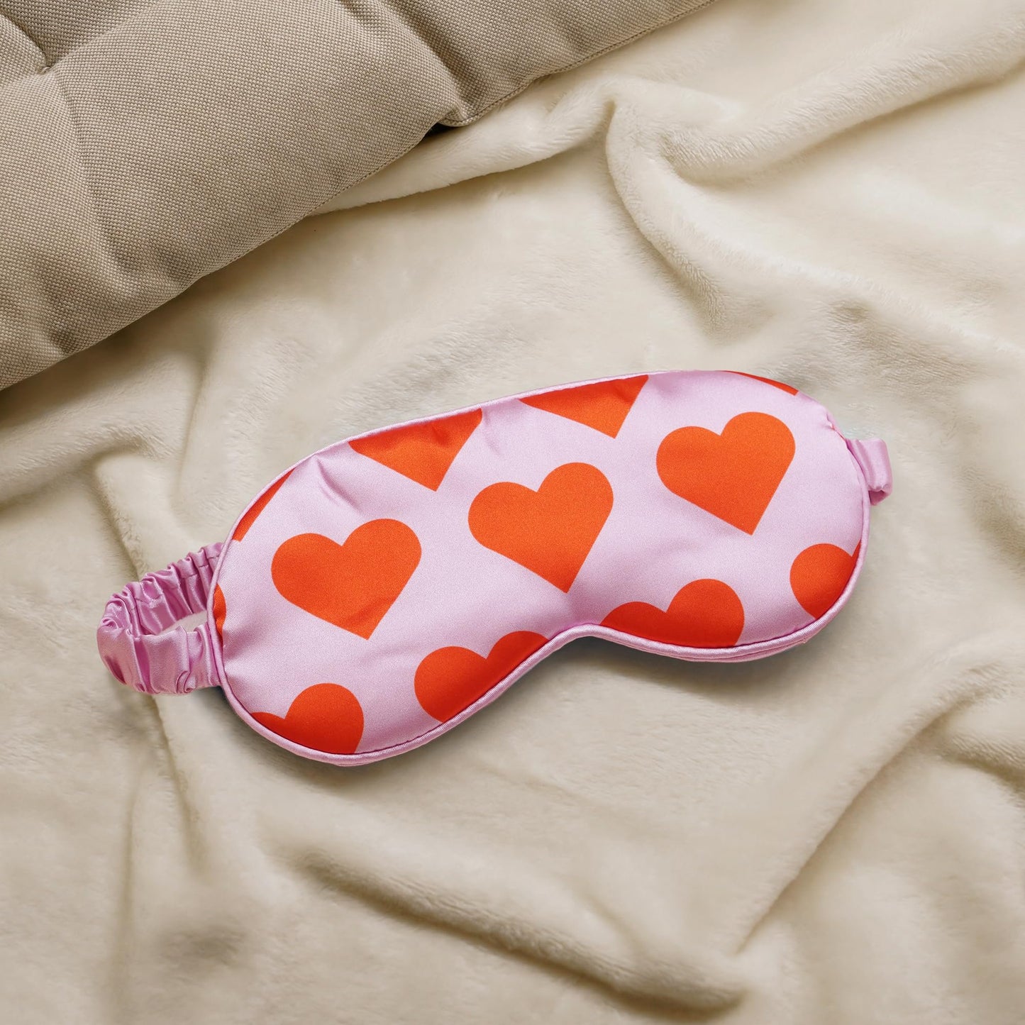 Dream of Love Sleep Mask – Pink Heart Eye Mask for Light Blocking, Travel & Home Use