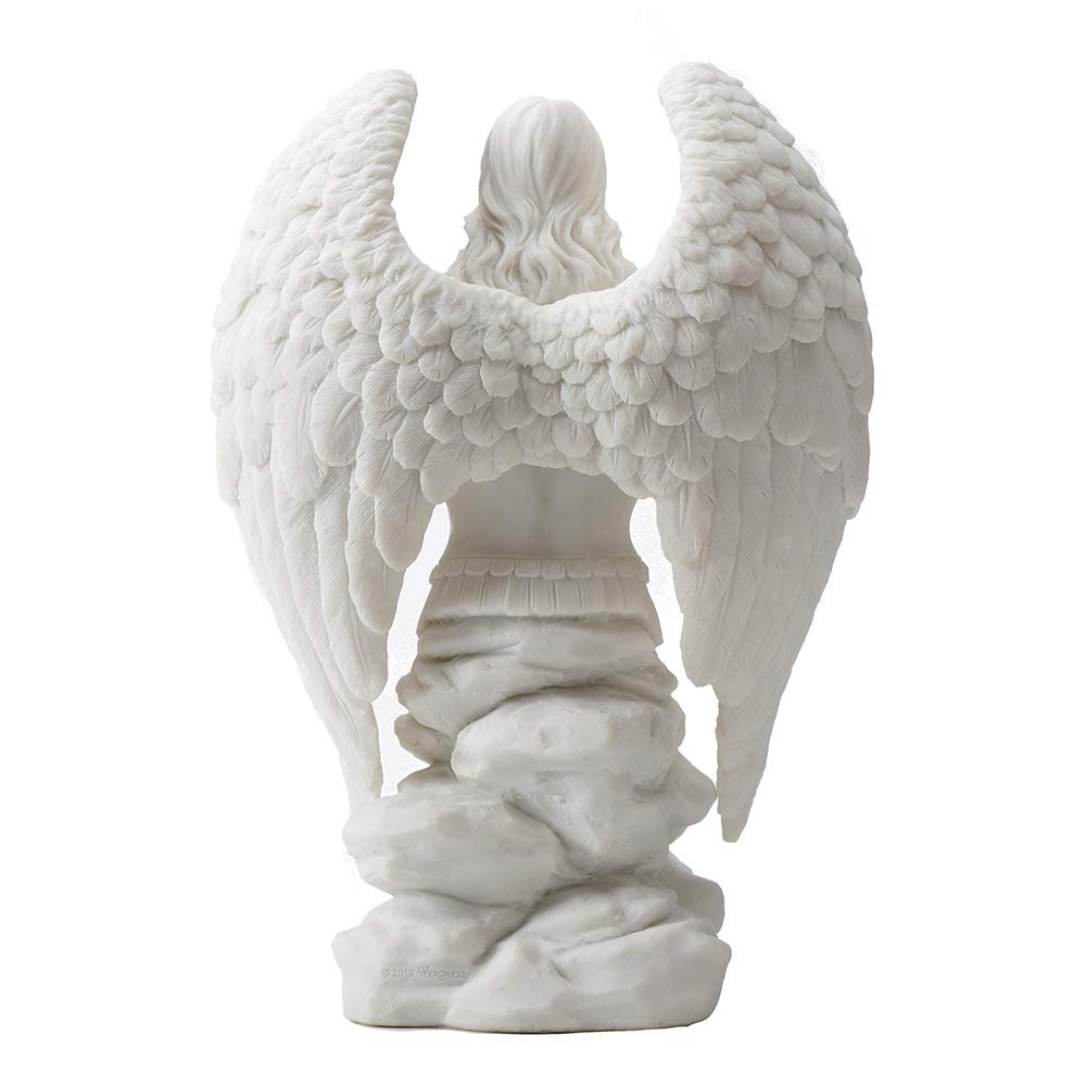 Veronese Design 9 1/8 Inch Saint Michael Prayer Archangel Monument Resin Sculpture White Marble Finish with Golden Accent Angel Statue