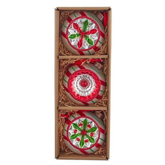 Kurt Adler Glass Vintage Early Year 3-Pieces Reflector Ornament Set
