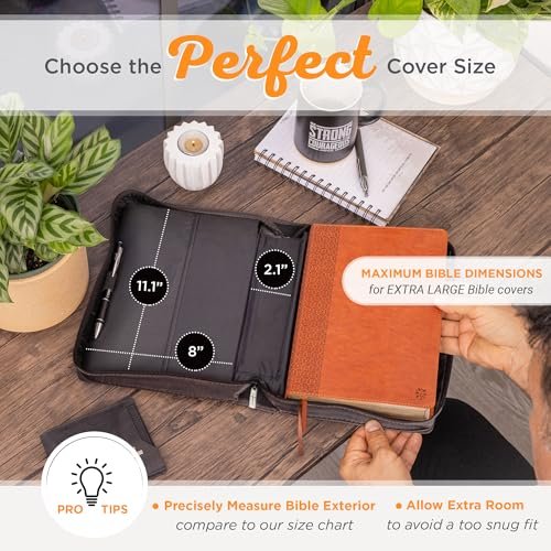 Christian Art Gifts Men's Classic Bible Cover Be Strong and Courageous Joshua 1:9, Brown Faux Leather