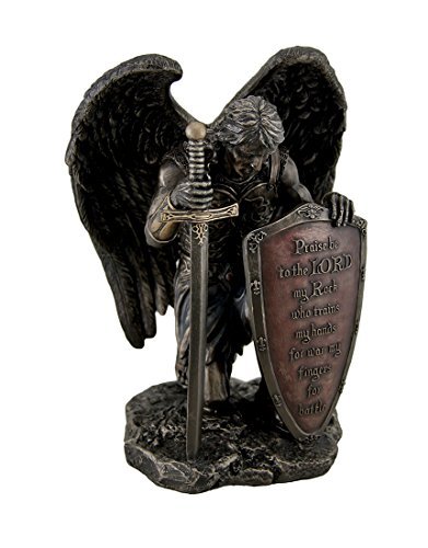 Veronese Design 8 1/4 Praise The Lord My Rock Kneeling Warrior Angel Saint Michael Cold Cast Resin Bronze Finish Sculpture