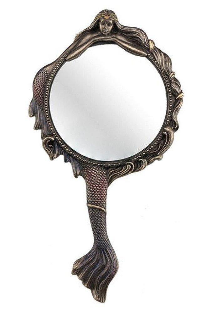 Veronese Design 11 1/8 Inch Mermaid Hand Mirror Cold Cast Resin Bronze Finish Sculpture