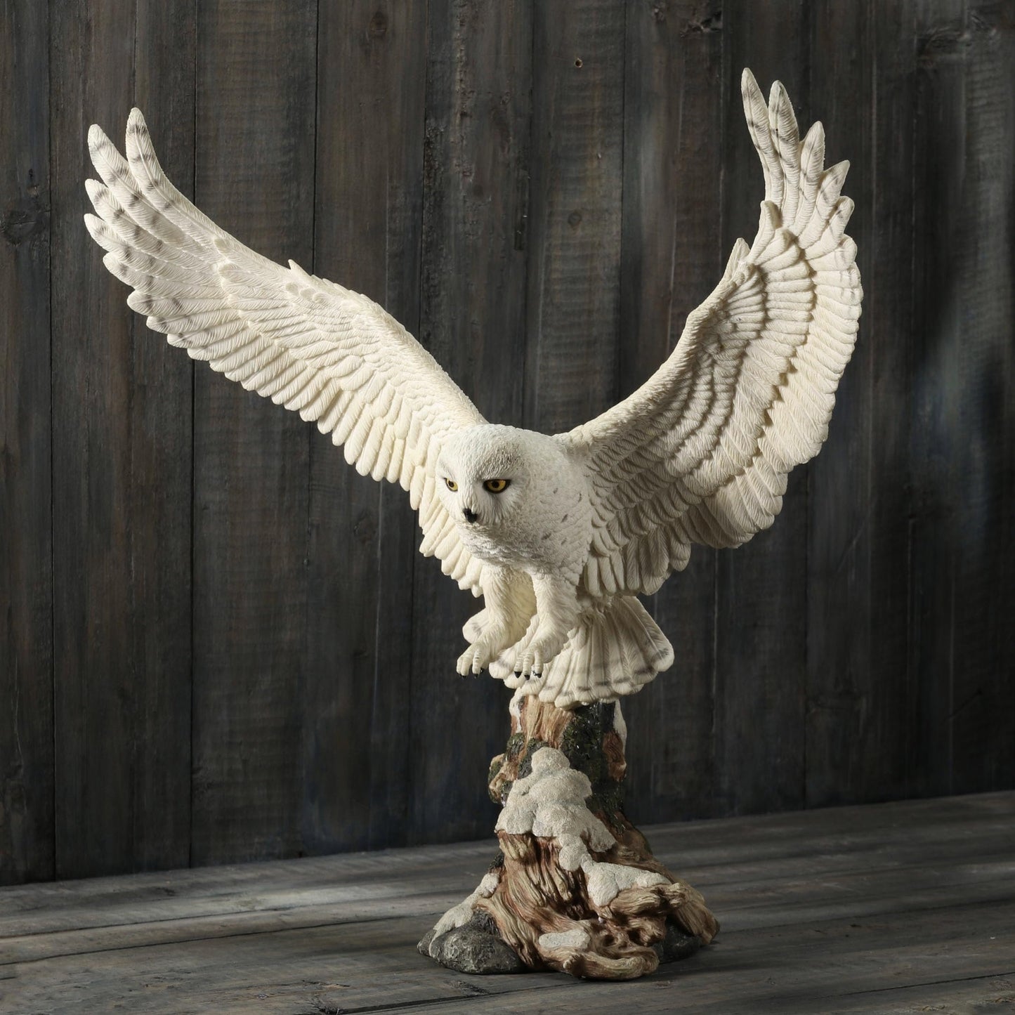 Veronese Design 13 Inch Tall Snowy Owl Flight Resin Sculpture Hand Painted Finish