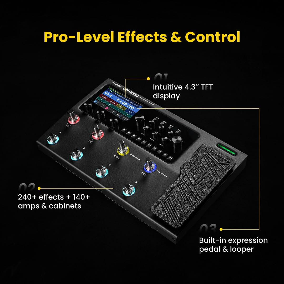 Valeton GP-200 Multi-Effects Guitar & Bass Processor Pedal with Amp Modeling, IR Loader, Expression Pedal, USB Audio Interface, Looper, Drum Machine + Gig Bag Bundle