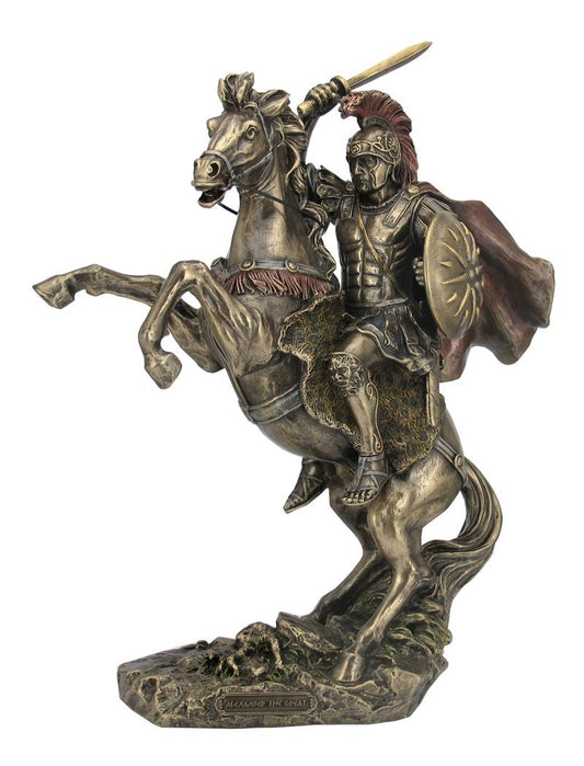 UNICORN STUDIO Bronzed Finish Alexander The Great on Horseback Statue