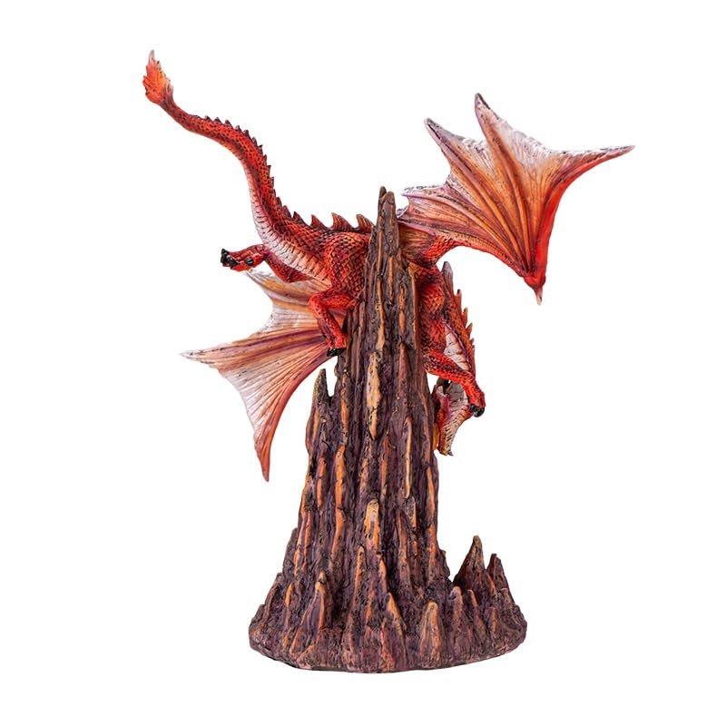 Pacific Giftware Fury Fire Dragon Figurine Red Dragon Sculpture Breathing Fire Over Volcanic Rock Base Dragon Dungeon Decor and Home Display 13 Inches Tall
