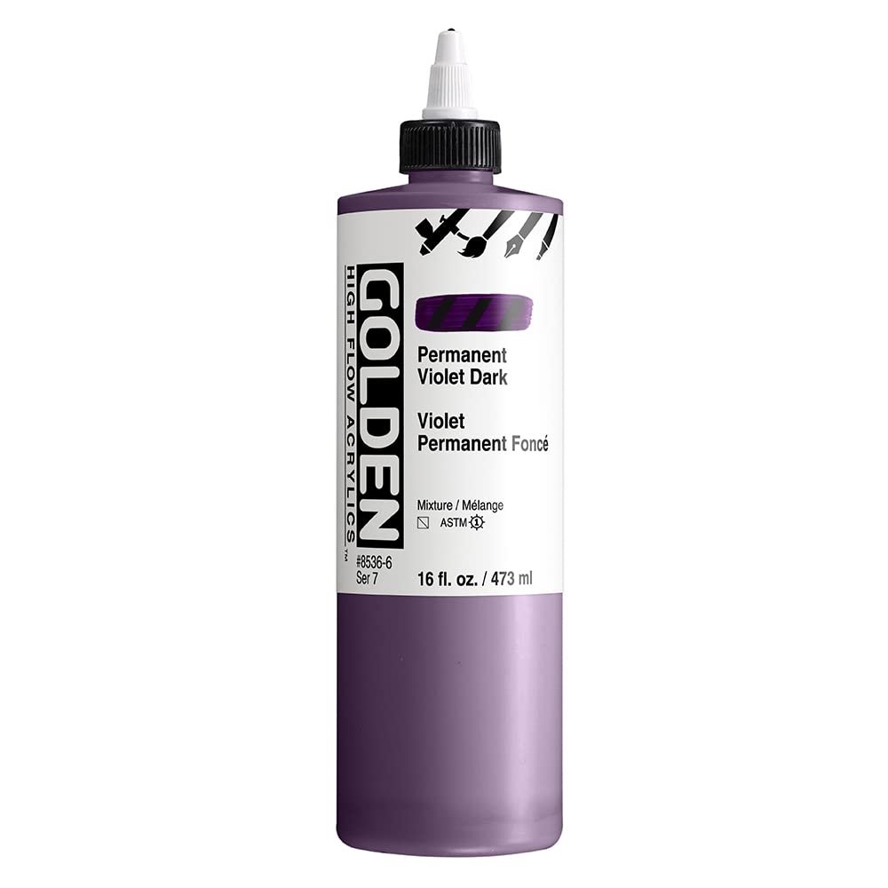 High Flow Acrylics by GOLDEN, Permanent Violet Dark, 16 fl. oz. Bottle, Professional Acrylic Paint, Semi-Transparent