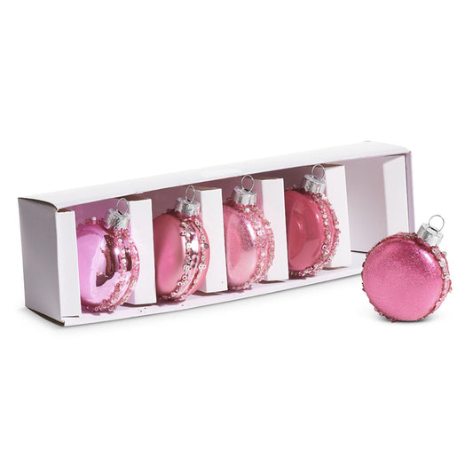 RAZ Imports Box of Pink Macaroon Ornaments, Pink, Glass, Set of 5, Christmas, Home Decor