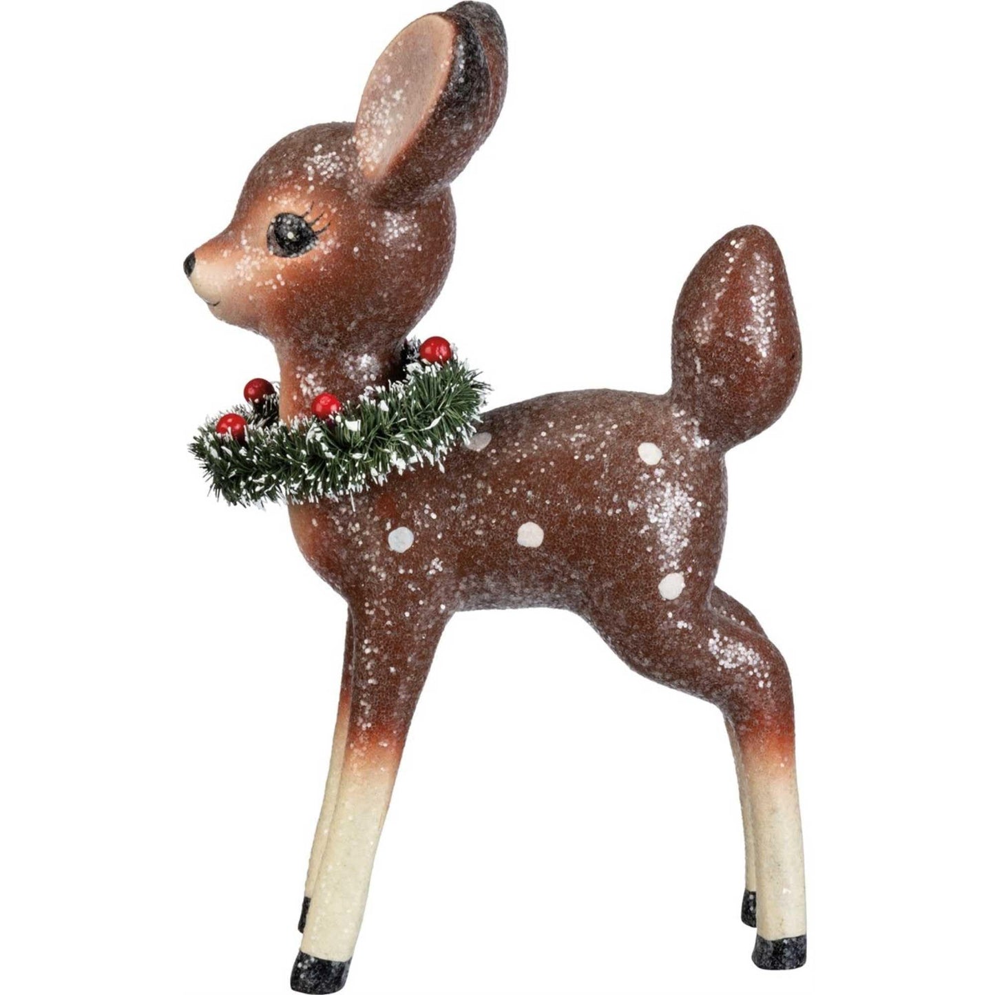 Primitives by Kathy Christmas Standing Deer Polyresin Sisal Wreath Berries Glitter - One Figurine 9.25 Inches - 104306 - Brown