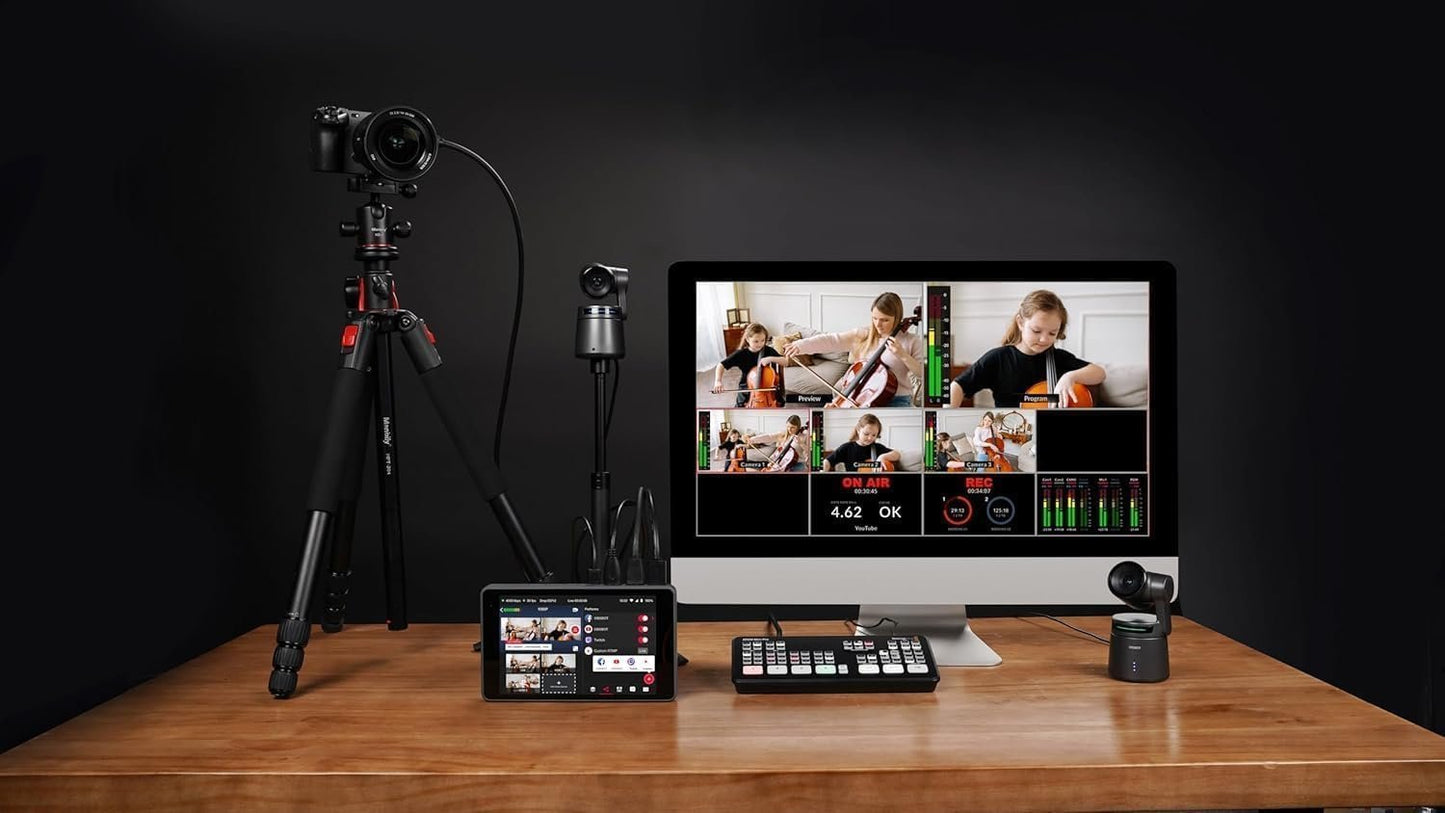 OBSBOT Tail AIR NDI Streaming PTZ Camera, 4K Webcam with AI Tracking, 1.8" CMOS, f/1.8 Aperture, Gesture & Remote Control, Wired&Wireless Connection, LiveStream for Church, Music Live.