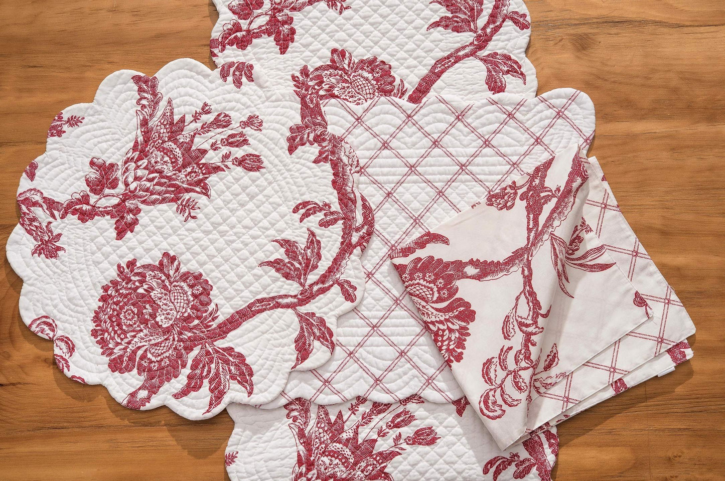 C&F Home Colonial Williamsburg Arcadia Red Cotton Quilted Table 14" X 51" Cotton Machine Washable Cotton Quilted Table Runner 14" x 51" RED