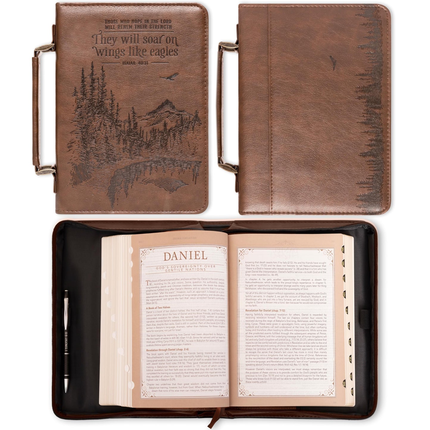 Christian Art Gifts Men's Classic Bible Cover On Wings Like Eagles Mountain Isaiah 40:31, Brown Faux Leather