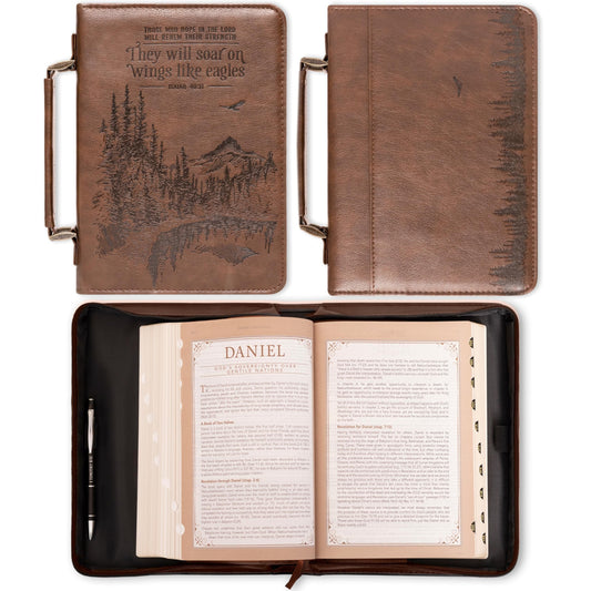 Christian Art Gifts Men's Classic Bible Cover On Wings Like Eagles Mountain Isaiah 40:31, Brown Faux Leather