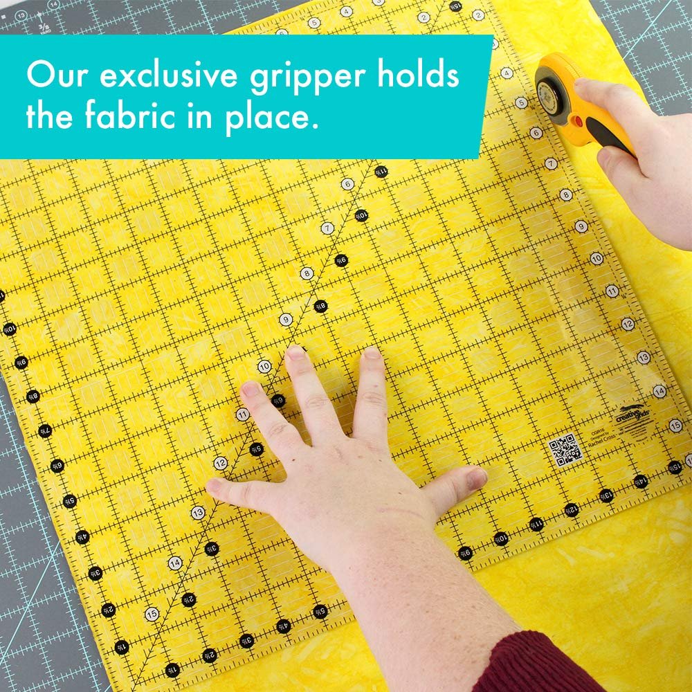 Creative Grids Quilt Ruler 16-1/2in x 16-1/2in Square – CGR16 – Made in USA, Non-Slip Grip Acrylic Quilting, Sewing, Crafting, Patchwork Ruler for Measuring & Cutting Fabric