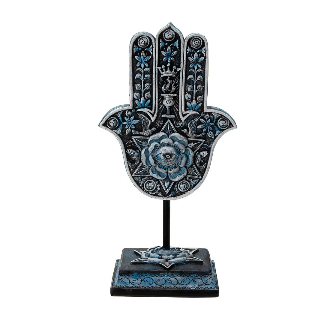 Pacific Giftware Hamsa Hand Statue Mystical Protection Symbol with Floral and Celestial Accents Ideal for Spiritual Home Decor Indoor Living Room Decor