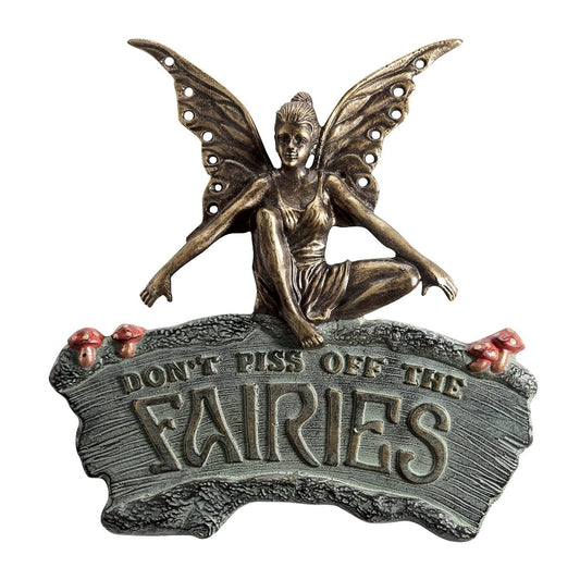 SPI Home Don't Piss Off The Fairies House Marker, Cast Aluminum Outdoor Garden Decor, 12" x 12"