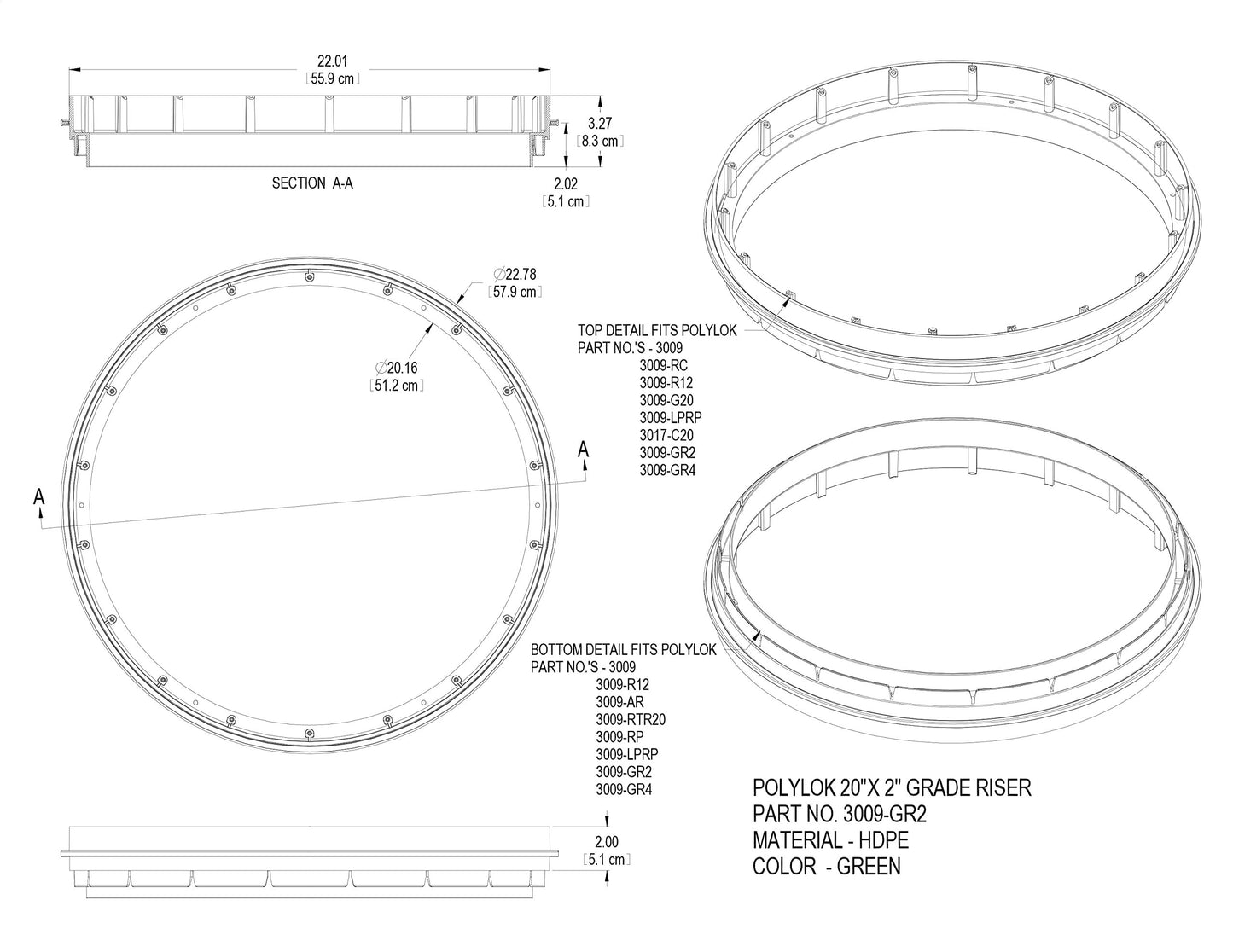 Polylok 20" x 2" Septic Tank Riser (PN: 3009-GR2)