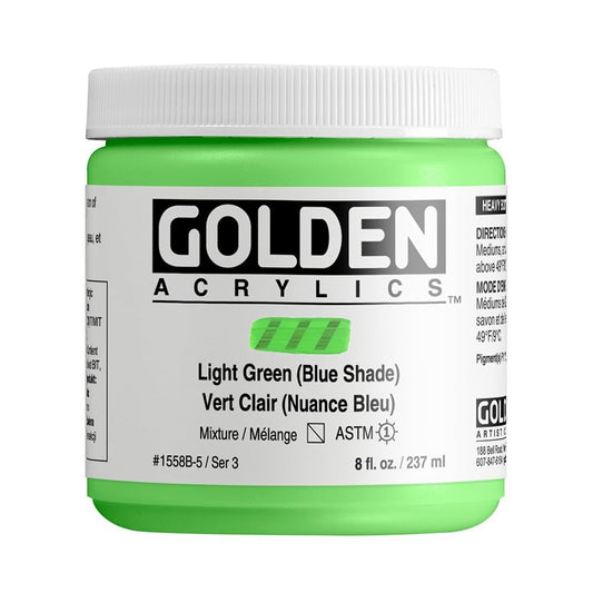 Heavy Body Acrylics by GOLDEN, Light Green (Blue Shade), 8 fl. oz. Jar, Professional Acrylic Paint, Semi-Transparent
