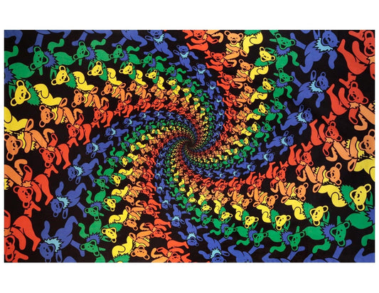 Sunshine Joy Grateful Dead 3D Dancing Bears Spiral Tapestry Tablecloth Wall Art Beach Sheet Huge 60x90 Inches - Amazing 3D Effects