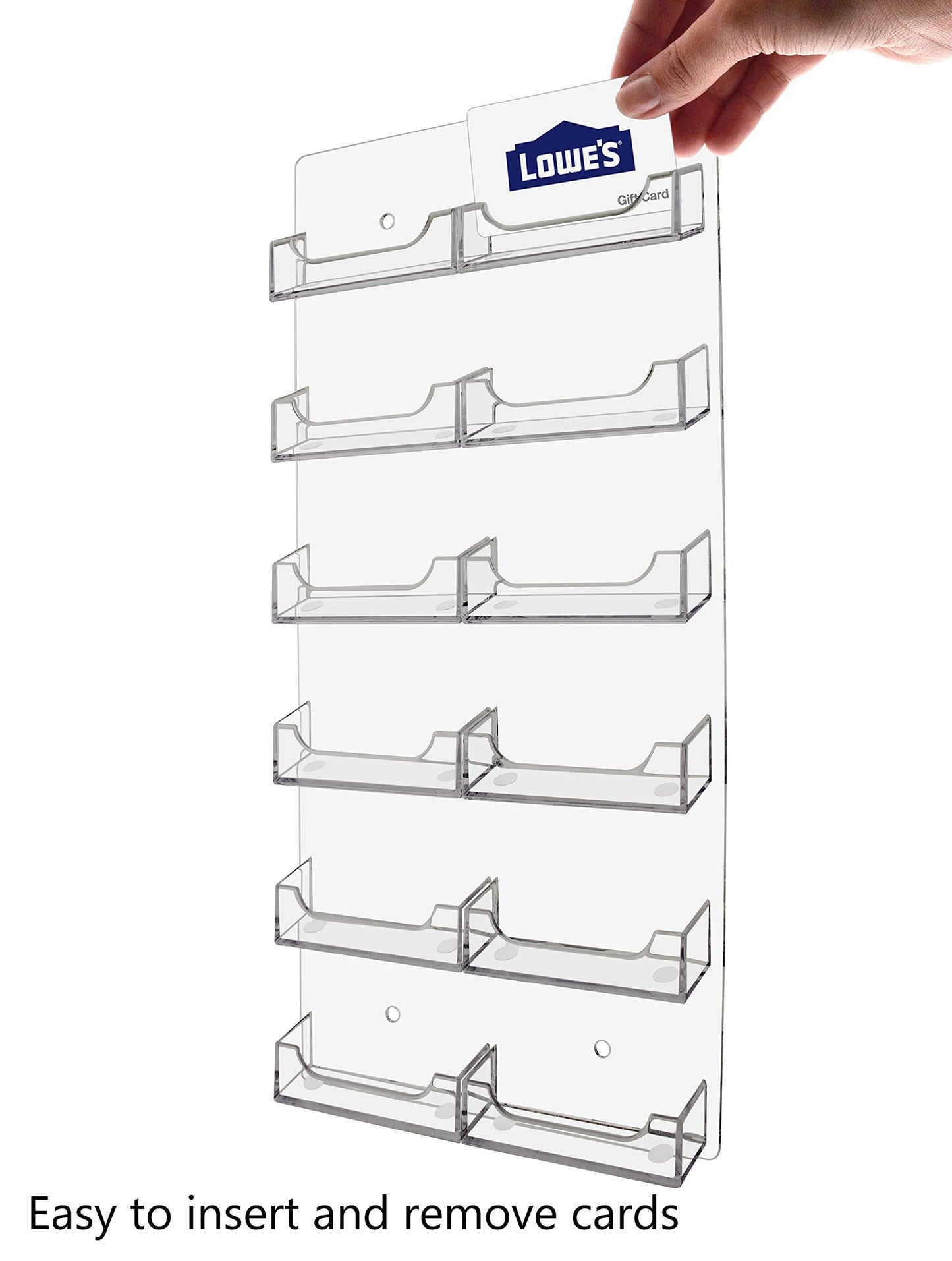 Marketing Holders Wall Business Card Holder with Hanging Hardware for 3.5" x 2" Gift Cards Clear Acrylic 8 Slot Display Holds 50 Contact or 30 Membership Cards No Assembly