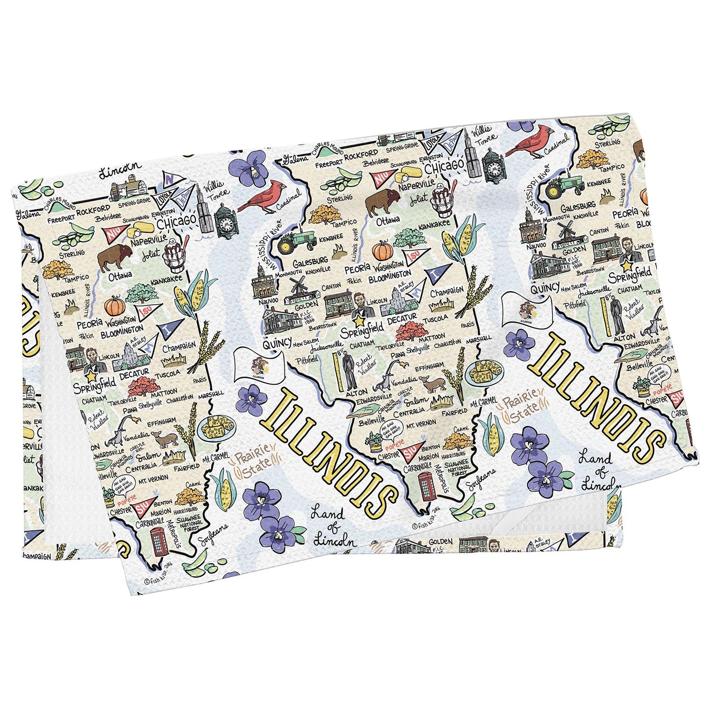 Fish Kiss 16"x24" Map Towel is 100% Microfiber Waffle Weave Help You Explore in Detail – Our Super Absorbent & Soft, Machine Washable State Map Towel is Stain & Wrinkle Resistant