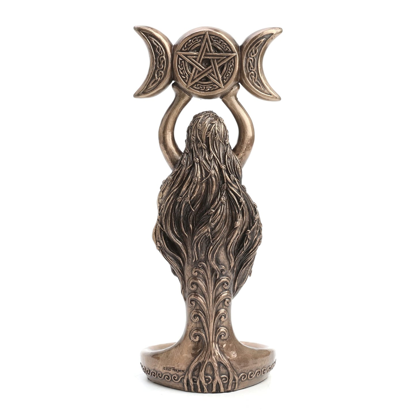 Veronese Design 8 1/2 Inch Tall Triple Moon Goddess Hecate Tealight Candle Holder Resin Statue Bronze Finish