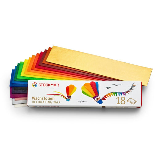 Stockmar Decorating Beeswax Narrow Sheets - Box of 18 Assorted Color Sheets of Modeling Beeswax for Candle Making Kit, DIY Crafts for Adults, Stocking Stuffers for Kids, Teens at Home Or School