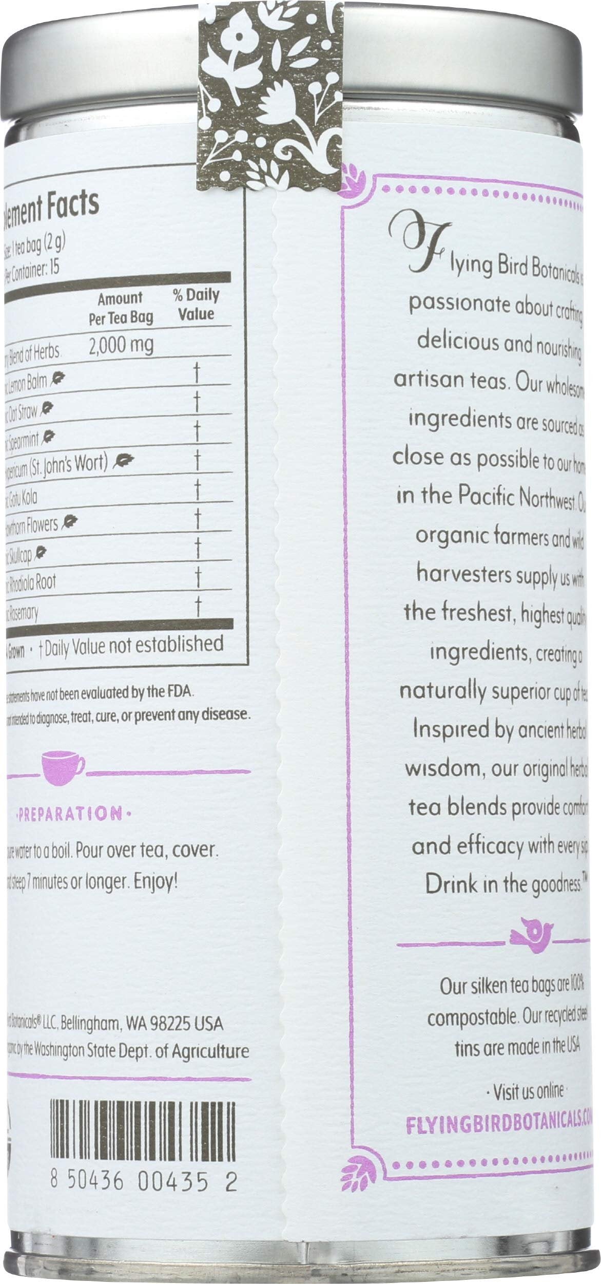 FLYING BIRD BOTANICALS Tea, Peaceful Spirit, 15 CT