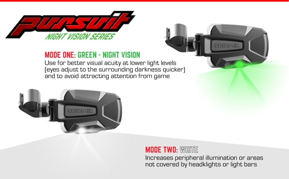 Seizmik Pursuit UTV Side View Mirror | LED Night Vision Series | Set of 2 | Compatible with Select Polaris, Kawasaki, Honda, Can Am, Yamaha, and Kubota Models