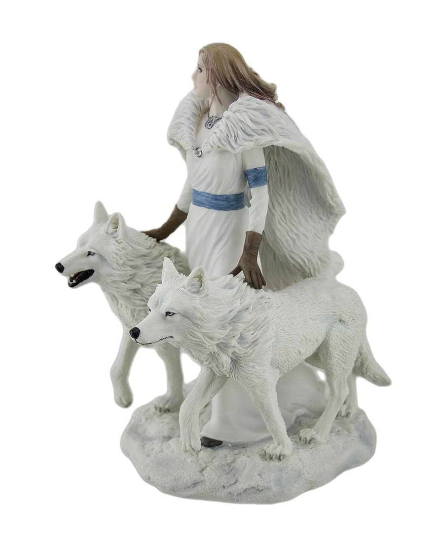 Veronese Design Winter Guardians by Anne Stokes Snow Wolves and Mistress Statue
