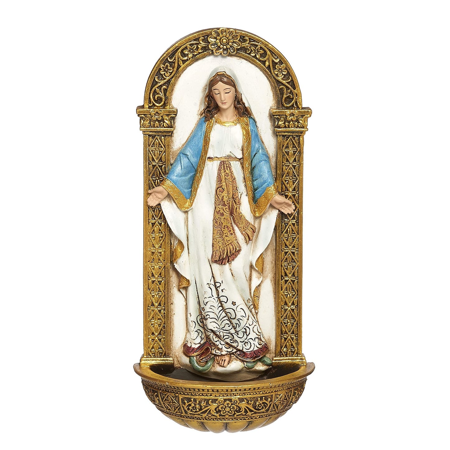 Joseph's Studio by Roman - Our Lady of Grace Holy Water Font, Renaissance Collection, 7.25" H, Resin and Stone, Religious Gift, Decoration, Collection, Durable, Long Lasting, Decorative, Collection