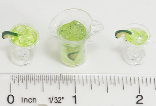 Dollhouse Miniature Glass Pitcher of Margarita with 2 Filled Glasses