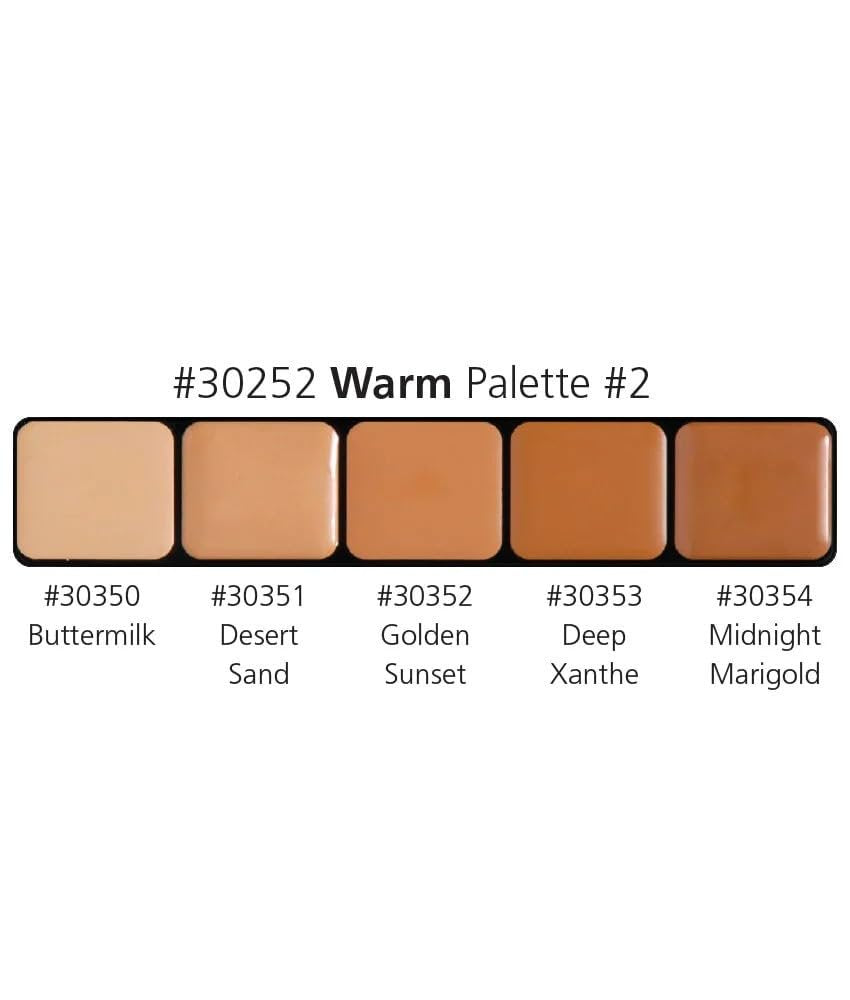 Graftobian HD Glamour Crème Foundation Palette (Warm #3) - High Definition 5 Color Makeup Palette, Cream Based Foundation Concealer and Contour Palette, Full Coverage - Medium/Dark Warm Skin Shades