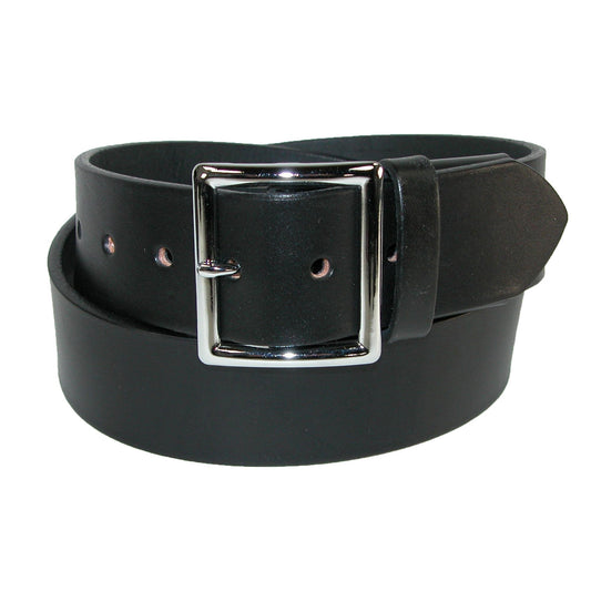 Boston Leather Men's Leather Garrison Belt with Hidden Elastic Stretch, 34, Black