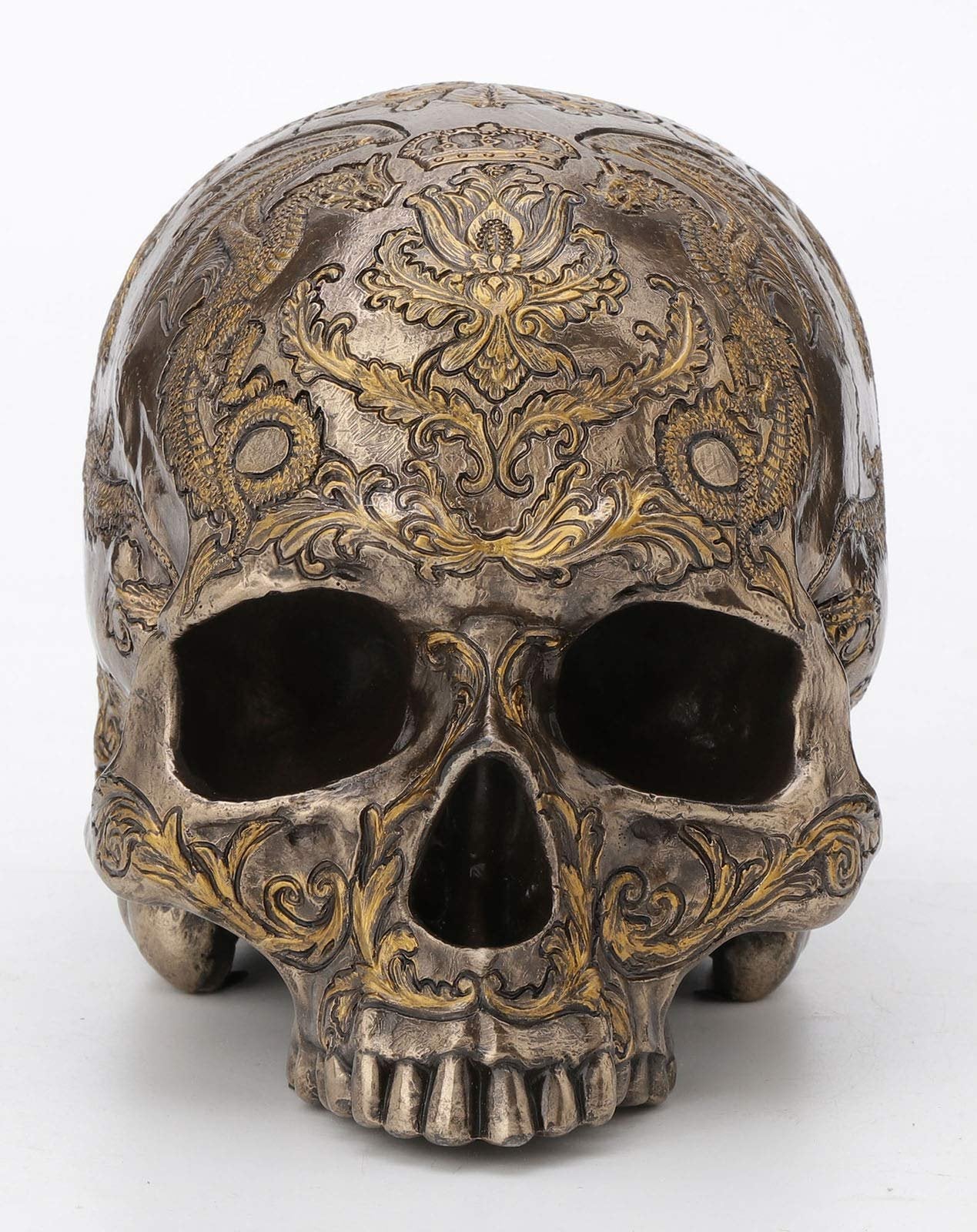 Veronese Design 5 3/8 Inch Thistle Flying Dragon Coat of Arms Skull Cold Cast Resin Bronze Finish Statue Home Decor