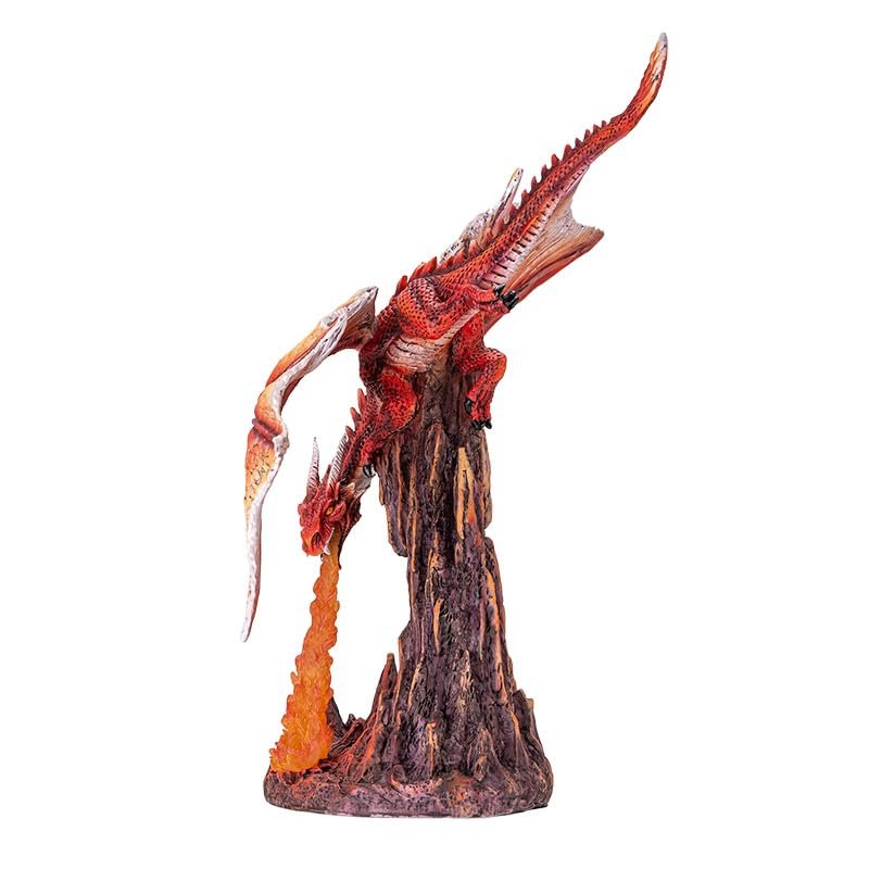 Pacific Giftware Fury Fire Dragon Figurine Red Dragon Sculpture Breathing Fire Over Volcanic Rock Base Dragon Dungeon Decor and Home Display 13 Inches Tall