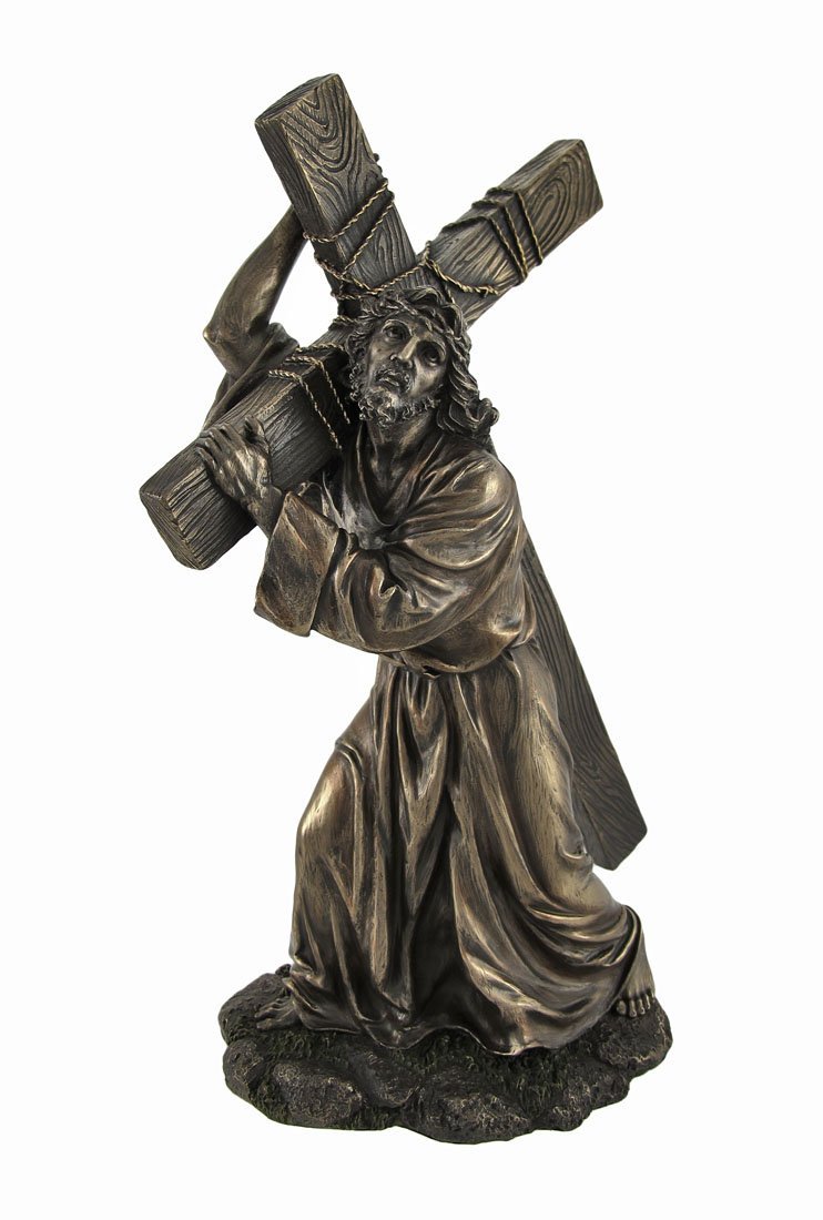 Veronese Design 12 Inch Jesus on The Way to Calvary Cold Cast Resin Bronze Finished Statue Profound Religious Sculpture for Christian Devotion Home Decoration
