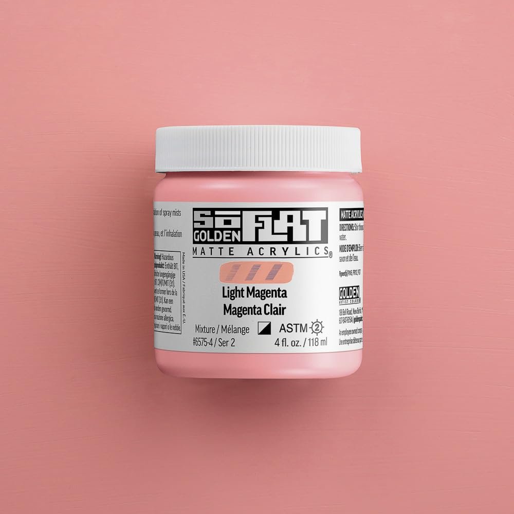 SoFlat Matte Acrylics by GOLDEN, Light Magenta, 2 fl. oz. Jar, Professional Acrylic Paint, Semi-Opaque