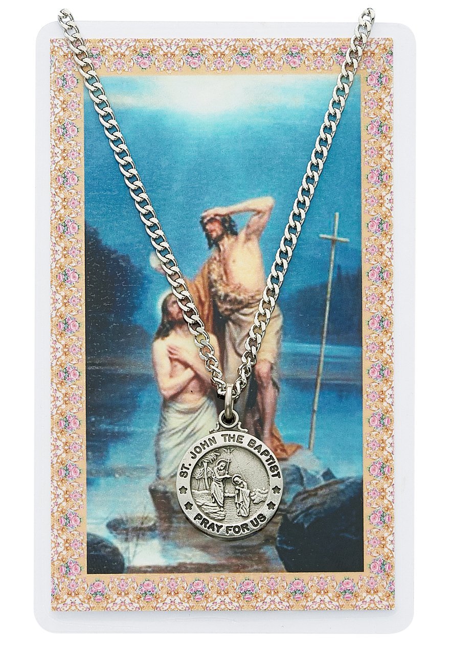 Pewter Pendant with Prayer Card St. John the Baptist Round