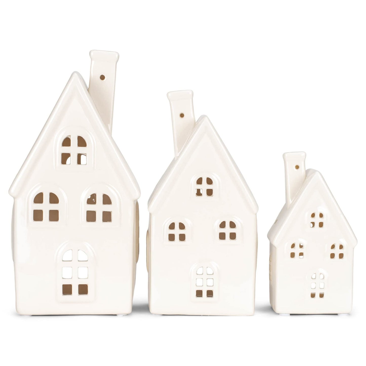RAZ Imports 2022 Cozy Christmas 8.25" White Ceramic House, Set of 3
