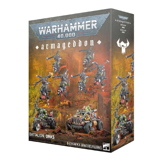 Armageddon Battalion Orks Speedwaaagh Box Set for Warhammer 40,000, 8 Miniatures Including Deffkilla Wartrike, Rukkatrukk Squigbuggy, Deffkoptas, Multipart Plastic Model Kit