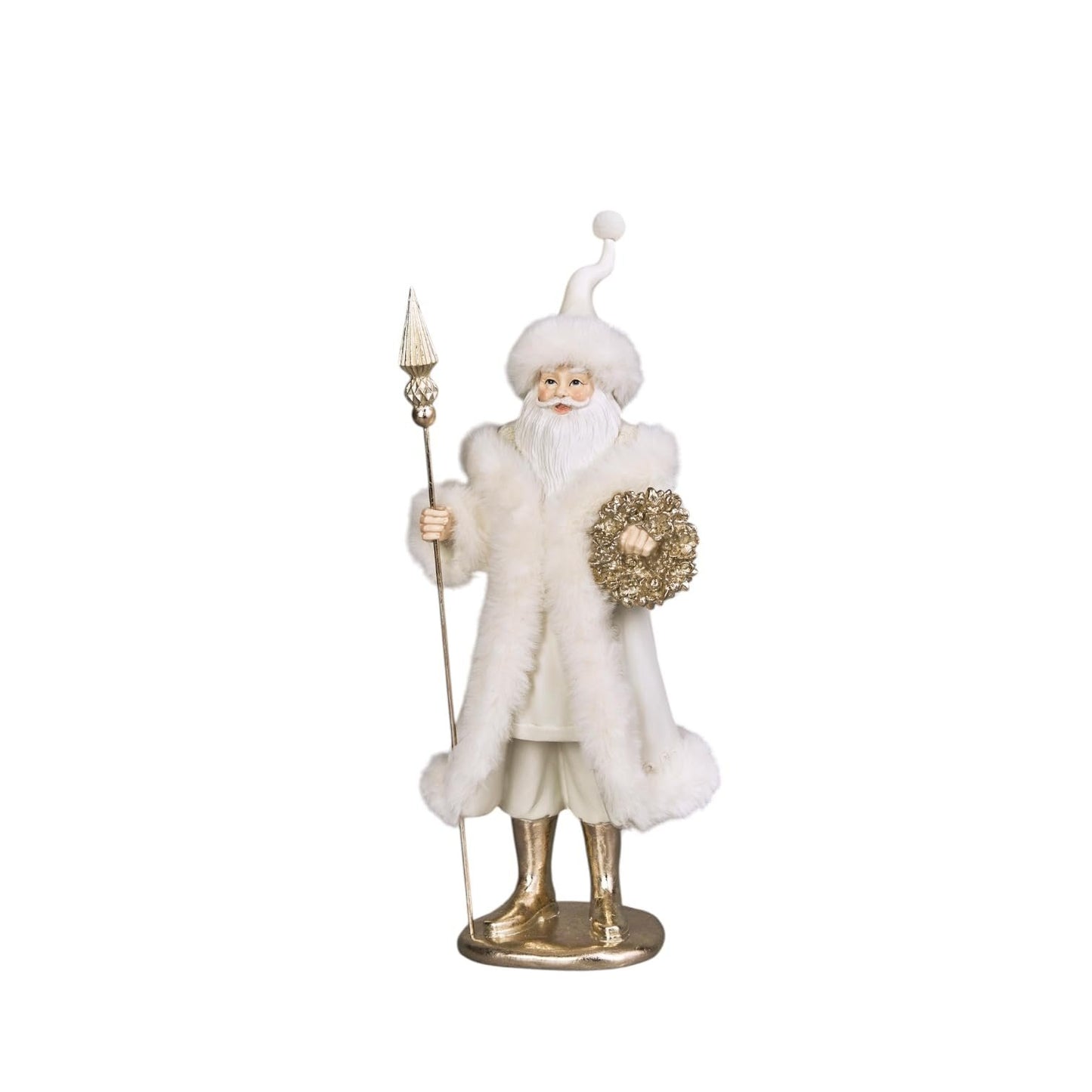 December Diamonds 15" Winter Floral Santa with Staff – Hand-Painted Holiday Figurine