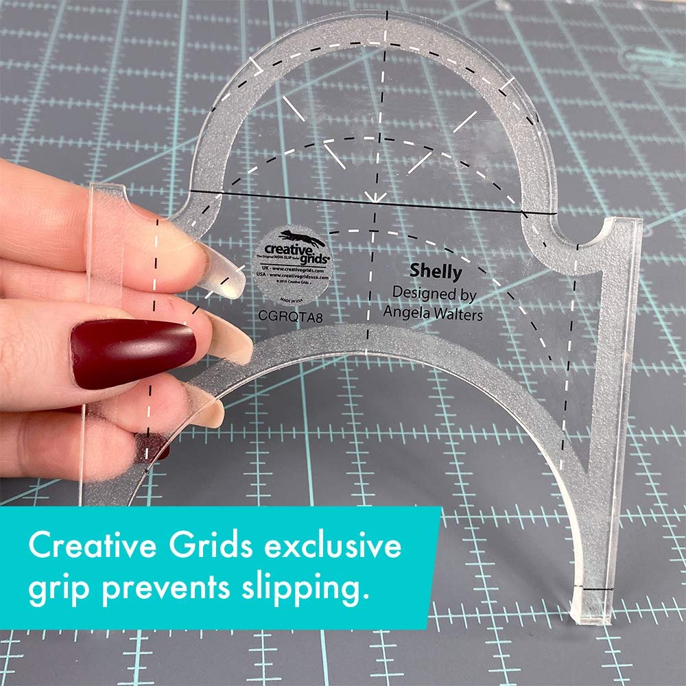Creative Grids Machine Quilting Tool Shelly – CGRQTA8 – Made in USA Non-Slip Grip Acrylic Quilting & Sewing Template Ruler for Free-Motion Quilt Patchwork Design Sewing & Longarm Machines on Domestic