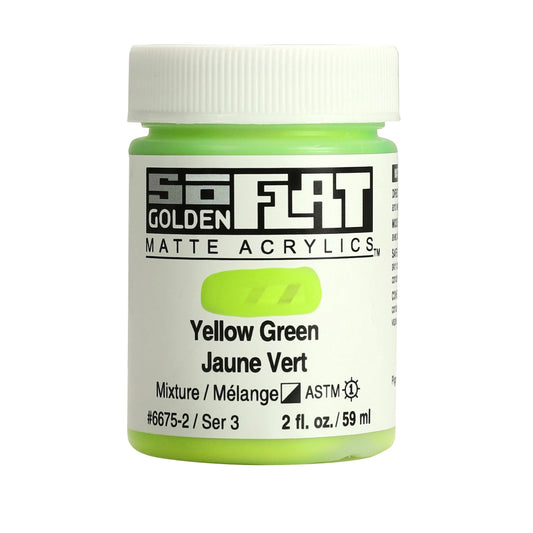 GOLDEN SoFlat Matte Acrylics, Yellow Green, 2 fl. oz. Jar, Professional Acrylic Paint, Semi-Opaque
