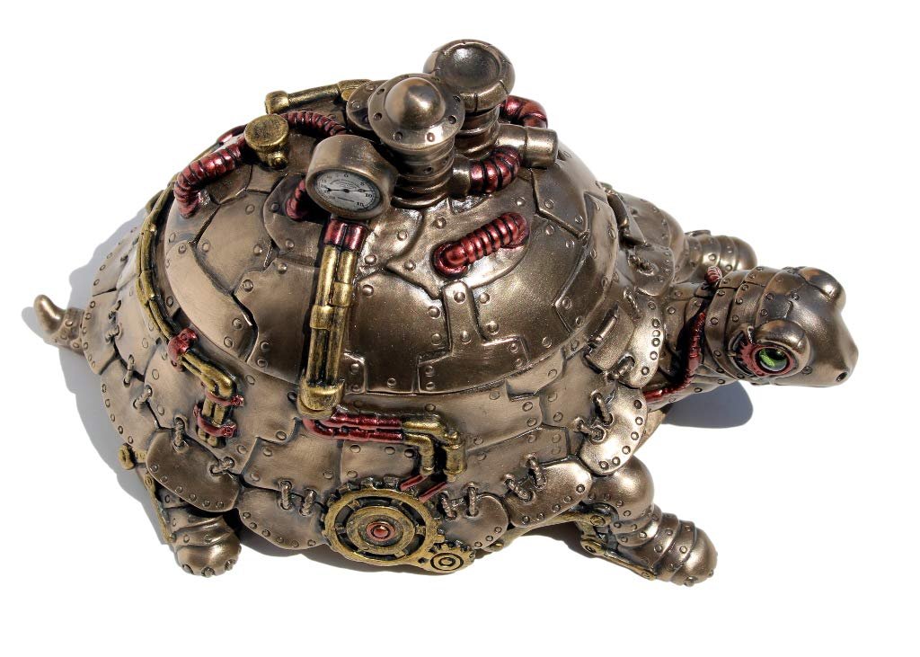 VERONESE Design 4 1/8" Tall Steampunk Tortoise Turtle Trinket Box Cold Cast Resin Statue Antique Bronze Finish Secret Box Statue