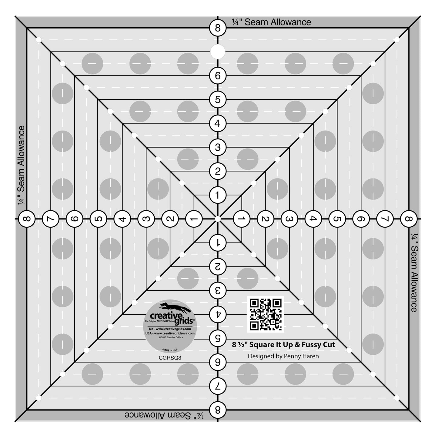 Creative Grids 8-1/2in Square It Up or Fussy Cut Square Quilt Ruler - CGRSQ8