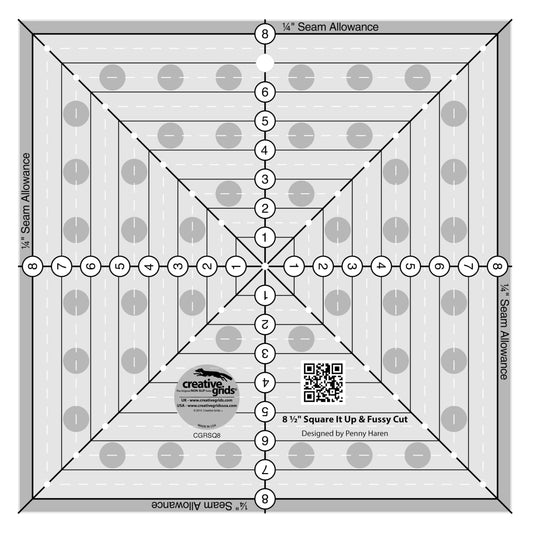 Creative Grids 8-1/2in Square It Up or Fussy Cut Square Quilt Ruler - CGRSQ8