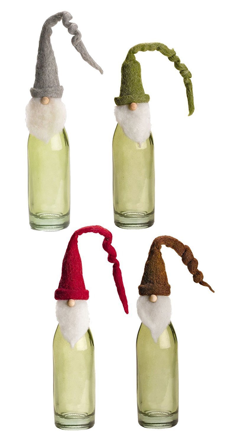 Set/4 Santa Wine Bottle Cover Toppers with Twirly Hats
