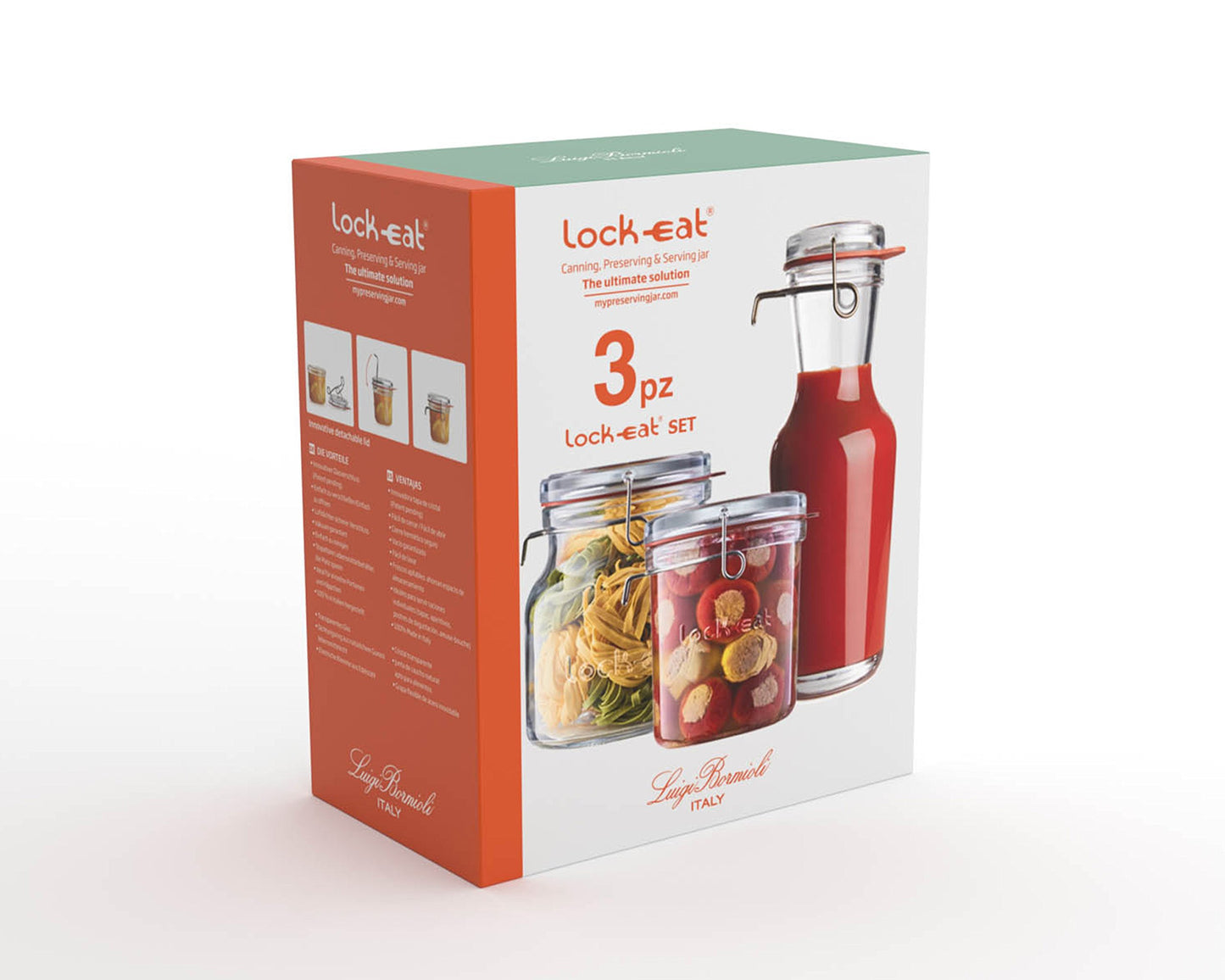 Luigi Bormioli Lock-Eat 3pc Jar Set (Set of 3) : Innovative Glass Lid, Easy to Close, Easy to Open, Dishwasher Safe, Microwave Safe, Canning Safe, Freezer Safe, Stackable Jars