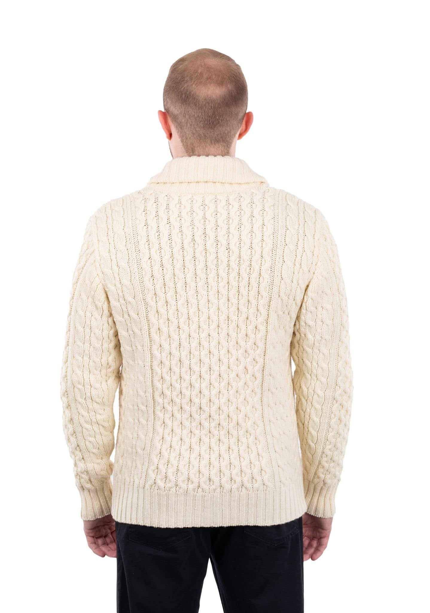 SAOL 100% Merino Wool Double Breasted Shawl Cardigan with Buttons for Men's (US, Alpha, Large, Regular, Regular, Natural)